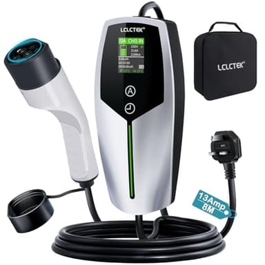 LCLCTEK EV Charger Cable Type 2 to 3 Pin Plug 8-meter, Portable UK 3 Pin EV Charger,Electric Car Charger [6/8/10/13A], 2.99KW Car-Charger with LED Display, IP65 Waterproof,Type 2 Cable EVs and PHEV