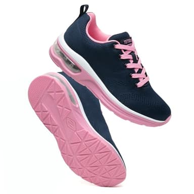 Womens Trainers Outdoor Running Shoes Air Cushion Athletic Walking Shoes Ladies Sneakers Breathable Mesh Sport Shoes Lightweight Tennis Shoes Workout Casual Jogging Shoes Blue Pink