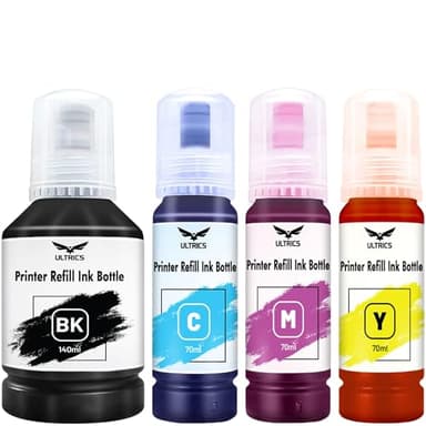 ULTRICS Printer Refill Ink, Universal Bulk Refillable Ink Kit for Refilling Ink Cartridges and CISS Systems Compatible with Epson Canon Brother Dell HP Kodak Lexmark Xerox - BK 140ml, C M Y 70ml Each
