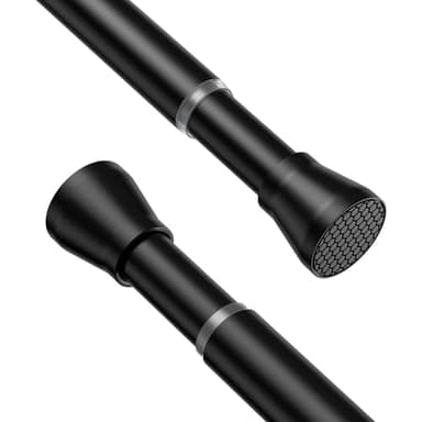 Shower Curtain Pole 115-195cm 1Pcs Extendable Curtain Poles No Drilling Black Tension Rods for Curtains Non-Slip Shower Curtain Rail Non-Rust for Wardrobe，Window and Bathroom