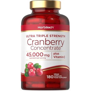Cranberry Capsules 45,000 mg | High Strength Cranberry Extract with Vitamin C | 180 Vegan Capsules | Supplement for Women & Men | by Horbaach