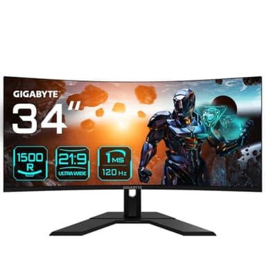 Gigabyte GS34WQC 34" WQHD Curved Gaming Monitor - 3440 x 1440, 135Hz (OC), 1ms, 300 cd/m², FreeSync Premium, HDR Ready, HDMI 2.0, Displayport 1.4