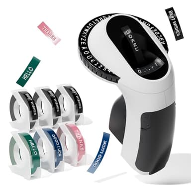 Embossing Label Maker Machine, E975 Vintage Embossed Label Maker, 3D Portable Emboss Label Printer with 6 Tapes 3/8"(9mm), Inkless Label Printer Emboss ideal for Kitchen Office and Child DIY-Black