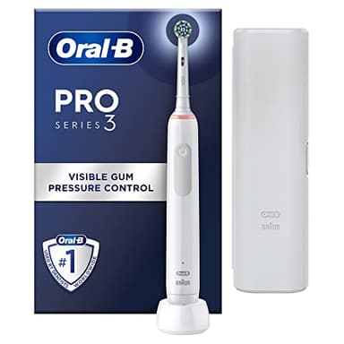 Oral-B Pro 3 Electric Toothbrushes For Adults, Oral B Electric Toothbrush, Gifts For Women or Men, 1 Cross Action Toothbrush Head & Travel Case, 3 Modes with Whitening, 2 Pin UK Plug, 3500, White