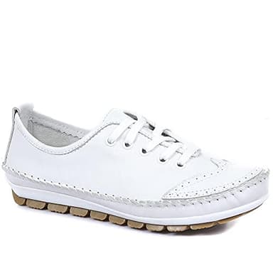 Pavers Women's Lace-Up Trainers in White with Brogue Detailing - Lightweight & Flexible Sole Shoes - Wide Fit Ladies Footwear - Size UK 6 / EU 39
