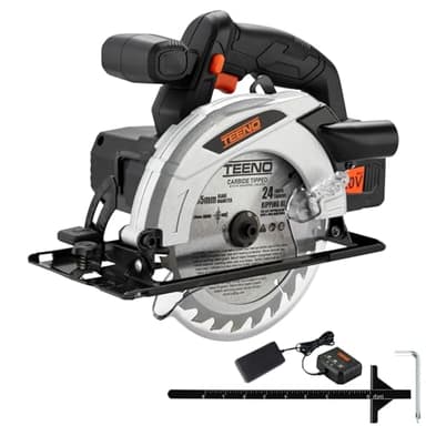 TEENO Cordless Circular Saw with 4.0Ah Lithium-Ion Battery,4000RPM Electric Circular Saw with Electric Brake,Adjustable Cutting Depth and Angle,Max38mm (45°),54mm (90°),with 165MM Blade for Wood