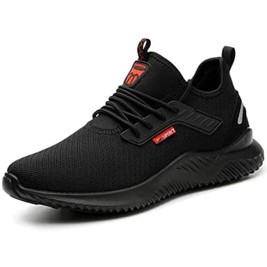 Safety Trainers Men Women Steel Toe Cap Trainers Lightweight Work Safety Shoes Breathable Non Slip Work Boots Black 9 UK