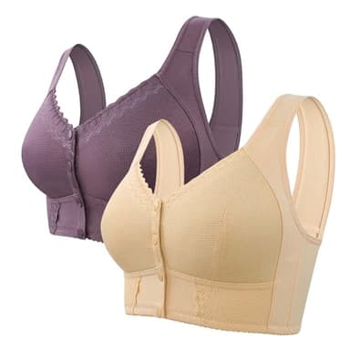 Deals, Bras for Women Moona Bra for Senior Front Closure Breathable Bra for Seniors Wirefree Bras for Older Women Running Sports Bras Ladies Clothes Sale Clearance Beige