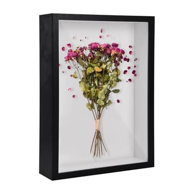 3D Shadow Box, 3D Picture Frame, 17 x 22 cm Wooden Deep Box Frame Deep Frame Display Box for Medal Flower Memorabilia Tickets Crafts (Black)
