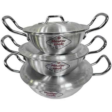 6 Pcs Master Cook Traditional Karahi Set with Lids | 18-20-22CM | Indian & Pakistani Curry | Professional Or Home Kitchen | Round Wok | Karai | Kadhai | Cookware | Kitchenware | UK Free P&P