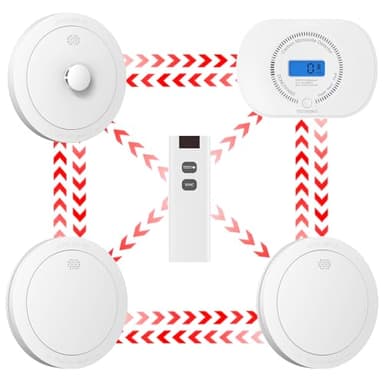 CPVAN Wireless Interlinked Smoke, Heat & Carbon Monoxide Alarm Bundle, Scotland & England Law Compliant | 10-year Battery Life, Pre-Linked Fire Detectors for Home,4 Pack + 1 Remote（2nd Generation）