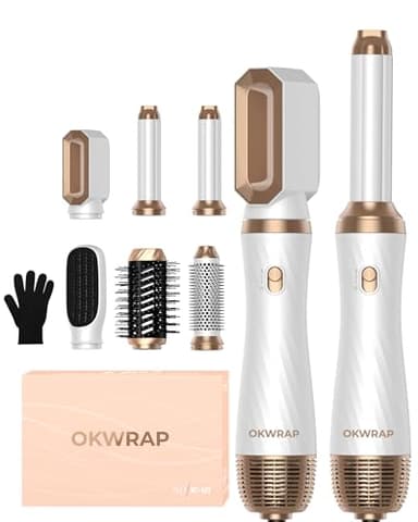 Air Styler Set Magic Styler OKWRAP Hair Styler 6 in 1 Hair Dryer Brush with Curl, Straighten, Volumise, Smooth and Hairdryer Brushes for Styling, Hot Hair Styler for All Hair Type/Length