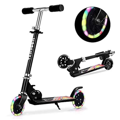 TENBOOM Scooter for Kids Ages 6-12/4-7, Easy Folding Kids Scooter with 3 Levels Adjustable Handlebar and Rear Brake, Light Up Scooter for Girls Boys, Black