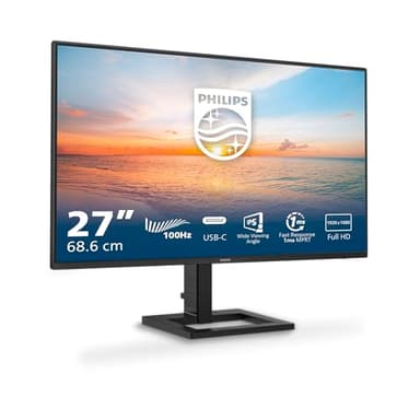 PHILIPS 27E1N1300AM - 27 inch FHD Monitor, Height Adjustable, Speakers (1920x1080, 100 Hz, HDMI, USB-C (65W Power Delivery), USB Hub) Black