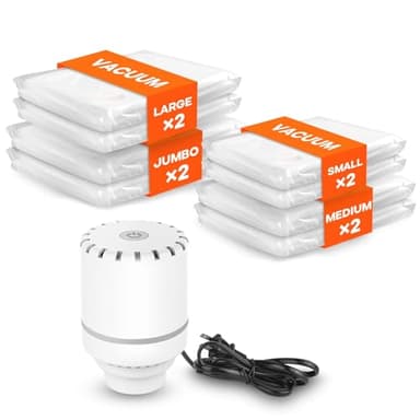 Vacbird Vacuum Storage Bags for Clothes, 8-pack Vacuum Bags with Electric Pump(2 Jumbo, 2 Large, 2 Medium, 2 Small), 80% More Space Saver Bags for Duvets, Bedding, Pillows, Clothes, Quilts