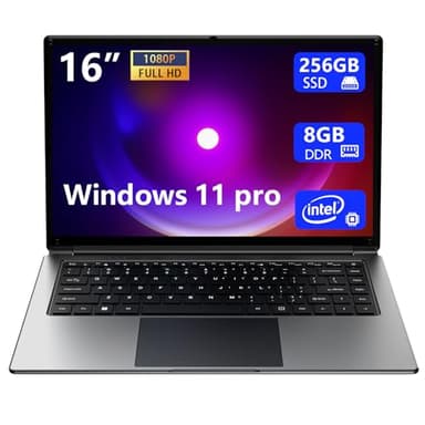 Laptop 16-inch 8GB DDR 256GB SSD Portable Laptop,Expandable to 1TB Pentium Quad-core CPU up to2.64 GHz 9000mAh Battery Mini HDMI Interface USB3.0 Interface Dual-Band WiFi Webcam Slim laptops