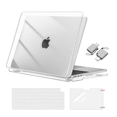 MOSISO Compatible with MacBook Air 13 inch Case M4 M3 M2 2025 2024 2023 2022 A3240 A3113 A2681, Hard Shell for MacBook Air 13.6 inch Case &Keyboard Cover&Screen Film&Type C Adapter, Crystal Clear