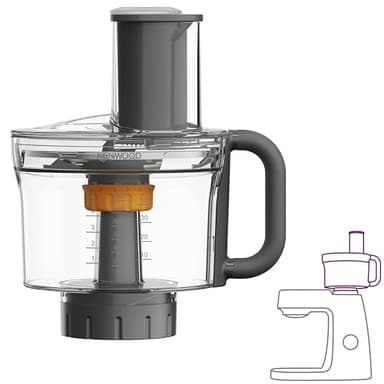 Kenwood Attachment MultiPro KAH65.000PL, Stand Mixer Accessory, Food Processor with 6 Slicing Discs, Express Dice System, 1,2 L Capacity, Dishwasher Safe, Silver, Metal, Grey and Clear