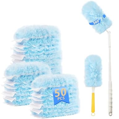 52 PCS Flash Dust Magnet Refills, Flash Dusters for Cleaning Dust Dirt Hair, Fluffy Dusters Refills Microfiber with Extendable Long Handle (360°)