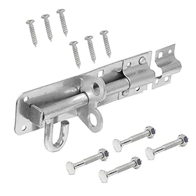 Brenton Bolt Sliding Door Lock for Bedroom Patio Door Security - 6”(152mm) Heavy Duty Zinc Plate Galvanised Gate Latch Garden Shed Gate Bolts for Wooden Gates (Silver)