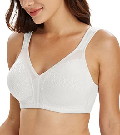 Lemorosy Full Coverage Non Padded Wireless Minimizer Bra Women's Plus Size Underwear Comfort and Double Support for Large Bust(White,44DD)