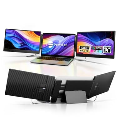 domyfan 14" Laptop Screen, S3 FHD 1080P IPS Triple Portable Monitor Laptop, HDMI/USB-A/Type-C Plug and Play, Compatible with Windows/Mac/Android/Chrome