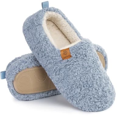 EverFoams Women's Fuzzy Full Slippers Soft Comfy Faux Shearling Memory Foam Indoor House Shoes, Light Blue, 7-8 UK