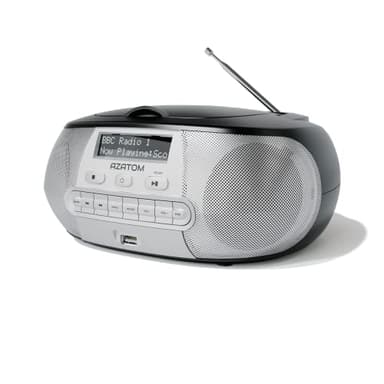 AZATOM Zenith Z2 DAB/DAB+ Digital Radio Boombox – CD Player, FM Radio, USB MP3 Player, Premium Stereo Sound, Mains or Battery Powered, Portable (Black/Silver)