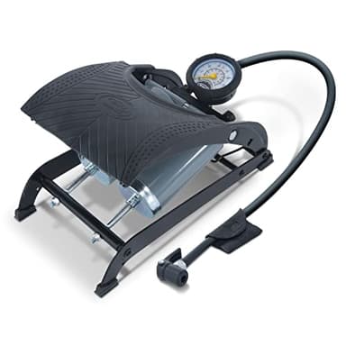 Ring Automotive Double Barrel Foot Pump With Adaptors Kit: Durable Anti-Slip Rubber Tread Plate, black
