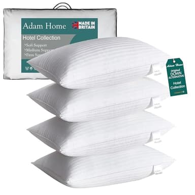 Adam Home 4 Pack Hotel Quality Side Sleeper Bounce Back Bed Pillows Hypoallergenic & Anti Dust Mite Resistant Premium Filled