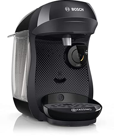Bosch Tassimo Happy Capsule Machine TAS1002N Coffee Machine Over 70 Drinks, Fully Automatic, Suitable for All Cups, Space-Saving, 1400 W, Black/Anthracite
