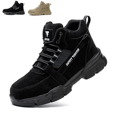 SROTER Steel Toe Cap Boots Men Women Work Boots Waterproof Safety Trainers Lightweight Safety Shoes Non-Slip, Black, 7 UK