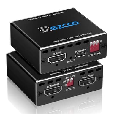 ROFAVEZCO 4K 120Hz HDMI 2.1 Splitter 8K 60Hz 1 in2 out VRR ALLM HDCP2.3 HDR10 8KUHD D-olby Vision Atmos Scaler 4K EDID 1080P Dual Monitors HDMI 2.1 Splitter 1X2 for PS5 SkyQ Xbox NVIDIA AMD