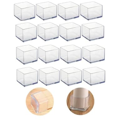 16Pcs Square 20x20mm Silicone Chair Leg Floor Protectors, Chair Leg Caps, Furniture Foot Protectors, Free Moving Table Leg Covers, Stool Leg caps to Prevent Hardwood Floor Scratches and Reduce Noise