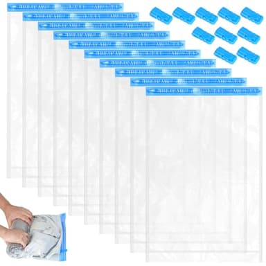 10 Pcs Vacuum Storage Bags for Clothes, Roll Up Vacuum Bags for Travel Bags Space Saver Bags, 60x40 cm Compression Bags, Vacuum Compression Storage Packing Bags, No Need Vacuum Machine Or Pump