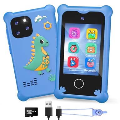 CKATE Kids Phone for Boys, Portable Fake Phone Toy with 2.8'' Touchscreen, Dinosaurier Birthday Gifts for 3 4 5 6 7 8 9 10 11 12 Years Old Boys Girls - Cosmic Blue