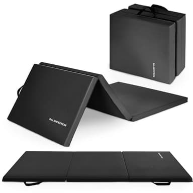 BalanceFrom 2 Inch Thick Tri-Fold Folding Exercise Mat with Carrying Handles for MMA, Gymnastics and Home Gym Protective Flooring (Black)