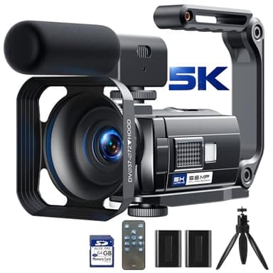 Camcorder Video Camera, 5K 56MP WiFi 3'' 270° Rotatable Touchscreen Vlogging Camera for Youtube, Podcast Recorder Video Cameras with 64GB SD Card, Remote, 2 Batteries, Hood, Microphone, Tripod