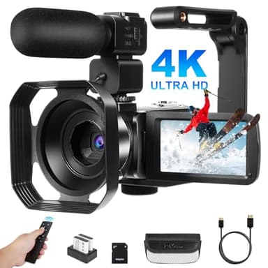SOPPY Camcorder 4K Digital Video Camera 48MP 60FPS with WiFi IR Night Vision,18X Zoom Camera Recorder, 3.0“ Flip Screen Vlogging Camera for YouTube, 2.4G Remote Controller, 2 Batteries, 64GB SD Card