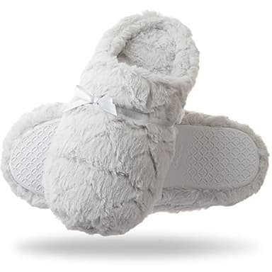 Tofern Womens Ultra Soft Fluffy Slippers Comfy Warm Memory Foam House Shoes with Mute Anti-Slip Sole for Ladies and Girls, Grey, 6-7 UK