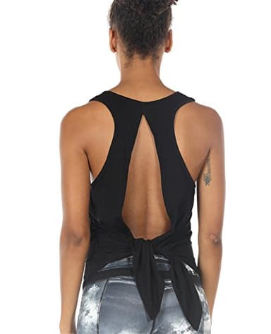 icyzone Open Back Workout Tops for Women - Sleeveless Running Shirts Tie Back Sport Yoga Tank Top (M, Black)