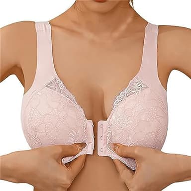 Generic Front Fastening Bras for The Elderly Floral Lace Full Coverage High Impact Sports Bras Large Breasts Wire Free Bra Underwear Yoga Fitness Exercise Oversized Women's Everyday Bras Pink