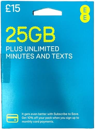 EE PAY AS YOU GO SIM FASTEST UK NET WORK, UNLIMITED CALL AND TEXT UK, MAX SPEED 25 Mbps, No Contract Sim (EE £15-75GB)