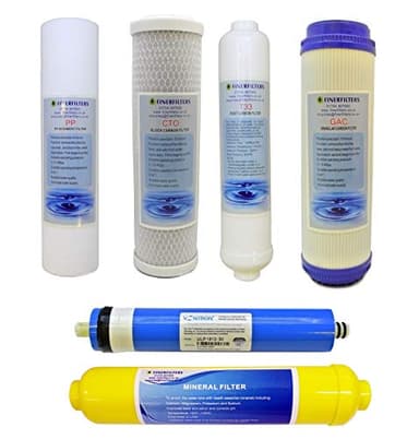 Finerfilters Potable Water Filter 6 Stage Reverse Osmosis Replacement Pack with 50GPD RO Membrane