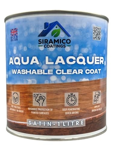 SIRAMICO COATINGS Clear Lacquer Top Coat | 1 Litre - Satin Finish | UV Durable Multi-Surface Paint | Interior & Exterior Protection | Low Odour, Low Toxicity, Water-Based