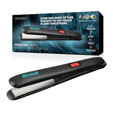 REVAMP Progloss Digital Ceramic Hair Straighteners - Slim, Lightweight, Salon Professional Straightening and Curling Hot Iron Styler, All Hair Type, Adjustable Temperature, Worldwide Voltage - Black