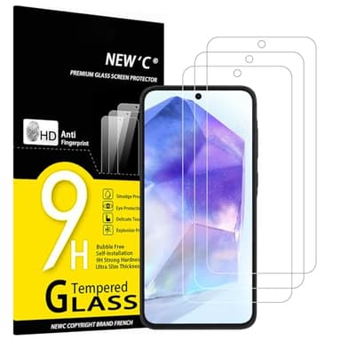 NEW'C 3 Pack Designed for Samsung Galaxy A55 5G, Screen Protector Tempered Glass,Case Friendly Scratch-proof, Bubble Free, Ultra Resistant