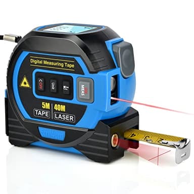 Laser Tape Measure, Laser Distance Measurement Tool Device with Digital LCD Backlight, M/In/Ft, Retractable Stainless Steel Tape 5M/16ft include Cross Line Laser
