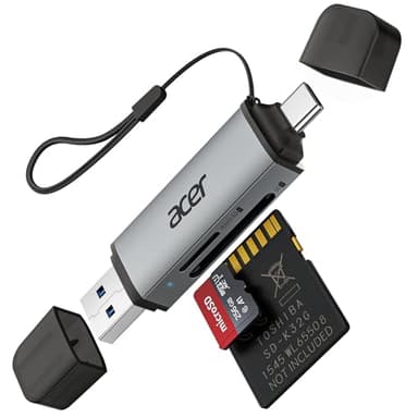 acer SD Card Reader, USB C & USB 3.0 Memory Card Reader Adapter Supports SD/Micro SD/SDHC/SDXC/MMC, Compatible with iPhone 15 Pro, MacBook Pro/Air, iPad Pro 2021, Galaxy S22, Pixel, XPS 13, etc.