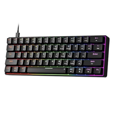 NEWMEN GM611 Gaming Keyboard,60% Percent Mechanical Keyboard 61 Keys LED Backlit Anti-Ghosting Black Keycaps Wired Gaming Keyboard Qwerty for PC, Windows, Gamer, Office, Typists（Red Switches）